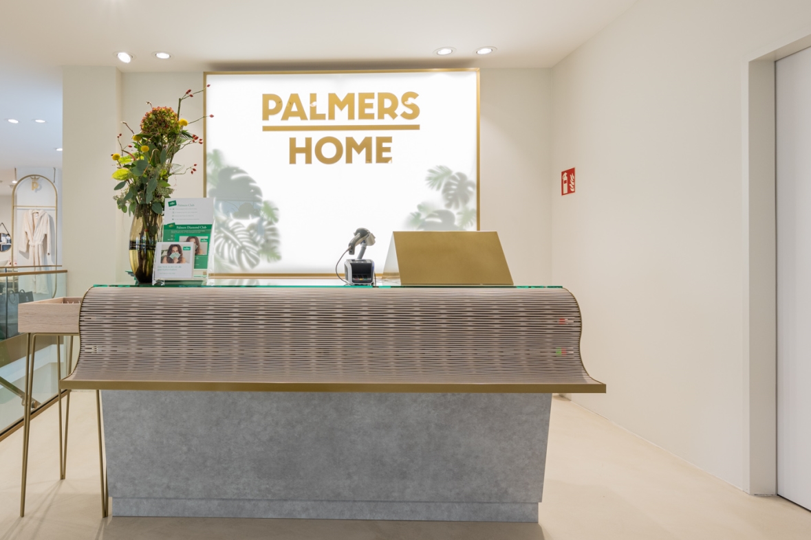 Palmers Home STore-Verkaufspult mit dukta flexible wood, JANUS furniert